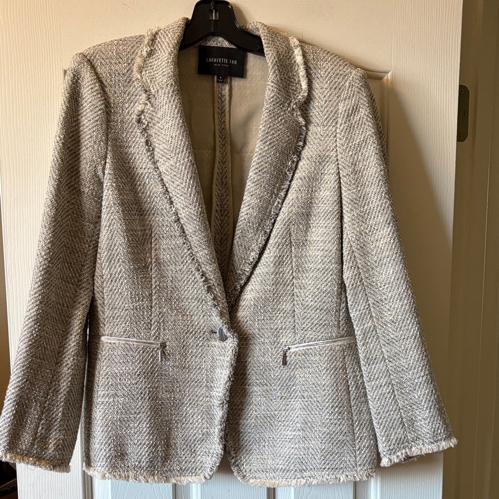 Lafayette 148 New York EUC Lyndon Tweed Knit Blazer Jacket size 8